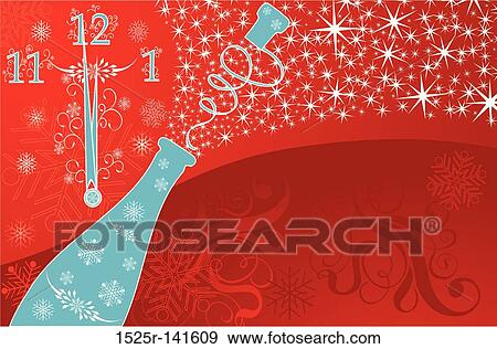 New year's background with clock and sparks of a champagne, vector View Large Illustration Stock Illustration - New year's background with clock and sparks of a champagne, vector. Fotosearch