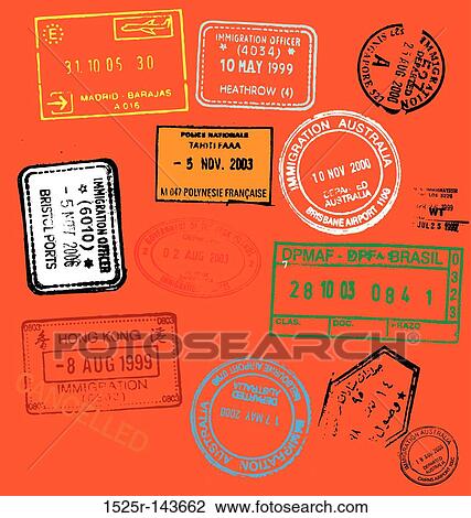 Passport stamps 03 View Large Illustration Drawing - Passport stamps 03. Fotosearch