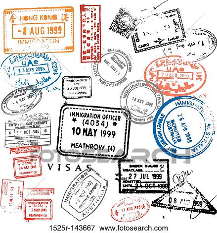 Stock Illustration - passport stamps. Fotosearch
