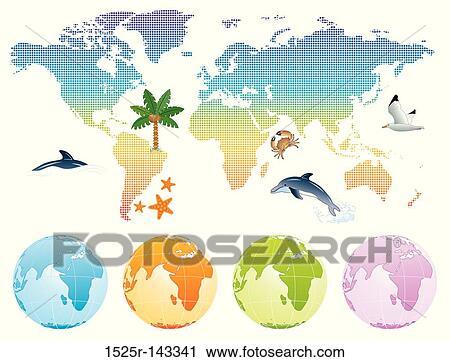 Clip Art - Rainbow map earth. Fotosearch