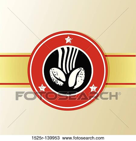 Drawing - Red Coffee Label. Fotosearch