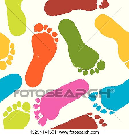Clip Art - Seamless pattern, prints of foots of the child, vector. Fotosearch