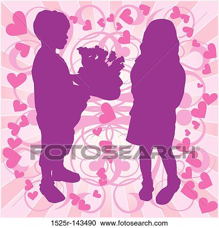 Silhouette boy & girl, love illustration View Large Illustration Clipart - Silhouette boy & girl, love illustration. Fotosearch