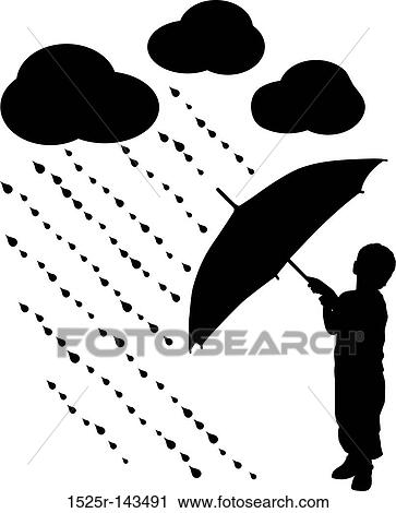 Silhouette child with umbrella View Large Illustration Clip Art - Silhouette child with umbrella. Fotosearch