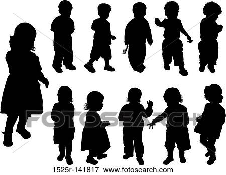 Stock Illustration - Silhouette girls and boys, vector. Fotosearch