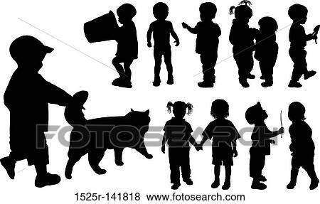 Stock Illustration - Silhouette girls and boys, vector. Fotosearch