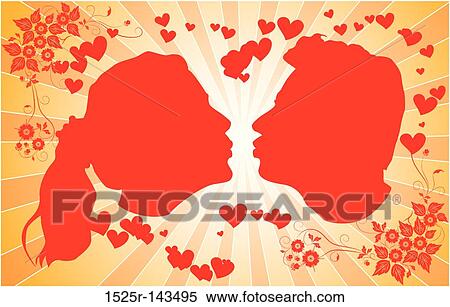 Stock Illustration - Silhouettes kissing men and women. Fotosearch