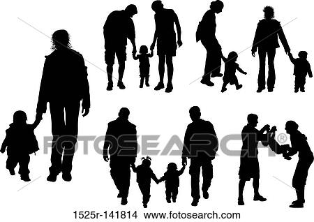 Stock Illustration - Silhouettes of parents with baby, vector. Fotosearch