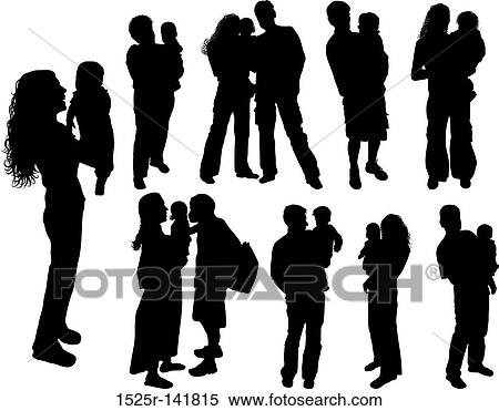 Stock Illustration - Silhouettes of parents with baby, vector. Fotosearch