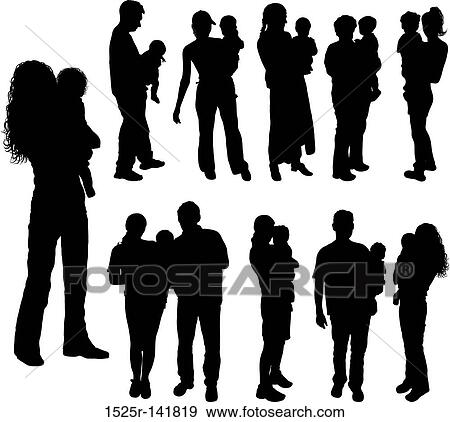 Stock Illustration - Silhouettes of parents with baby, vector. Fotosearch