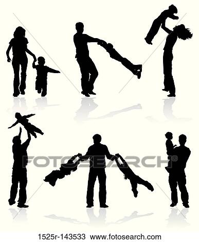 Drawing - Silhouettes of parents with children. Fotosearch