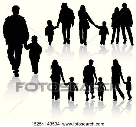 Stock Illustration - Silhouettes of parents with children. Fotosearch
