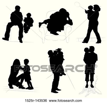 Silhouettes of parents with children View Large Illustration Stock Illustration - Silhouettes of parents with children. Fotosearch