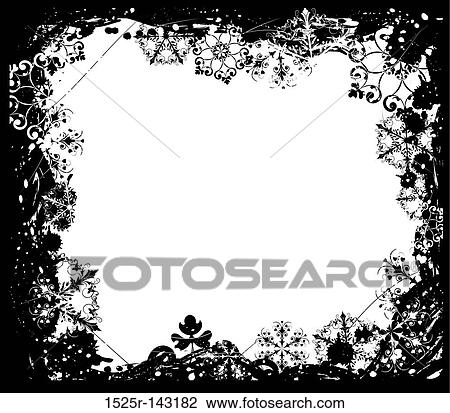 Drawing - Snowflake grunge frame, elements for design, vector. Fotosearch