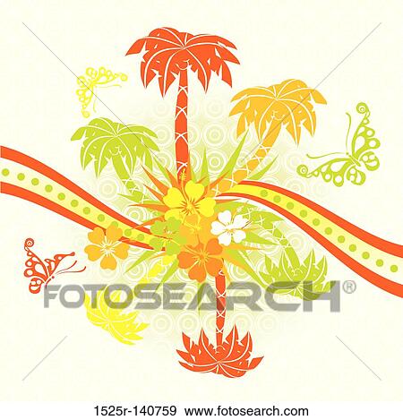 Stock Illustration - Summer scene, palms, vector. Fotosearch