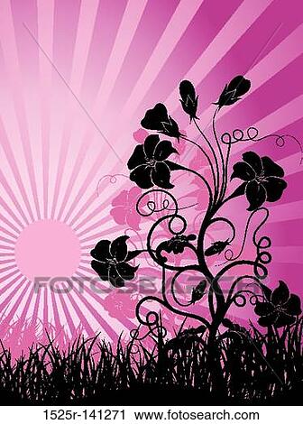 Sunset and flower, vector View Large Illustration Clip Art - Sunset and flower, vector. Fotosearch