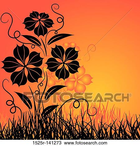 Sunset and flower, vector View Large Illustration Drawing - Sunset and flower, vector. Fotosearch