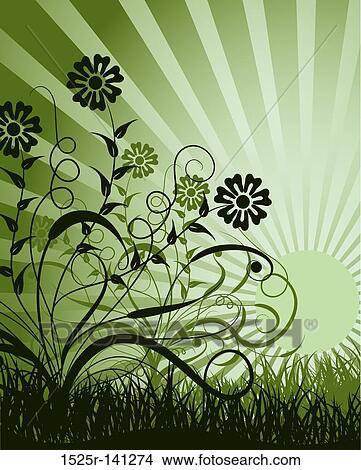 Stock Illustration - Sunset and flower, vector. Fotosearch