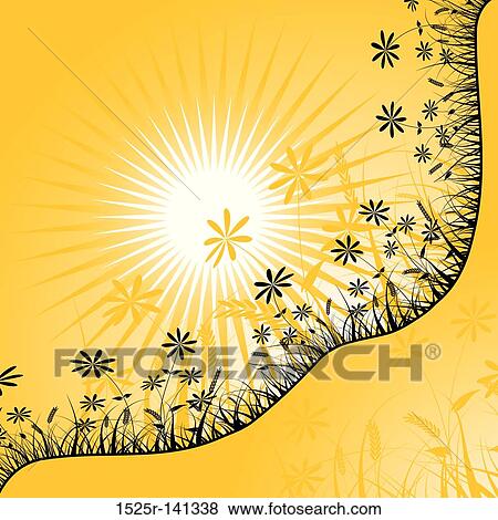 Stock Illustration - Sunset and flower, vector. Fotosearch