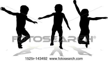 Three jumping children View Large Illustration Drawing - Three jumping children. Fotosearch