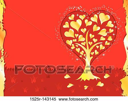 Stock Illustration - Valentines Day background with tree and hearts. Fotosearch