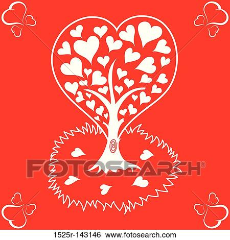 Stock Illustration - Valentines Day background with tree and hearts. Fotosearch