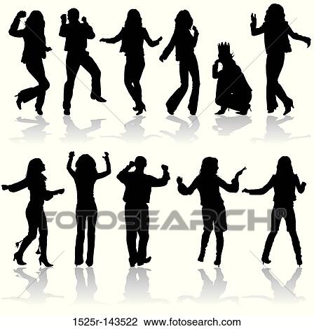 Drawing - Vector silhouettes dancing man and women. Fotosearch