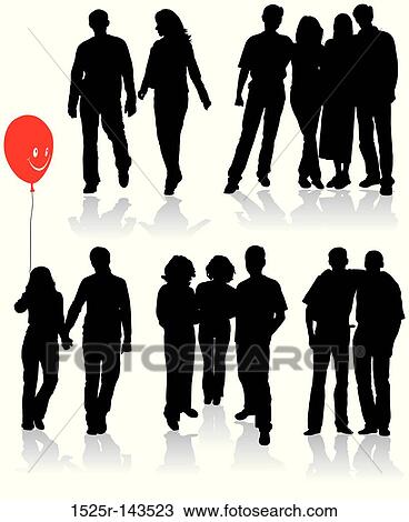 Vector silhouettes friends (man and women) View Large Illustration Drawing - Vector silhouettes friends (man and women). Fotosearch