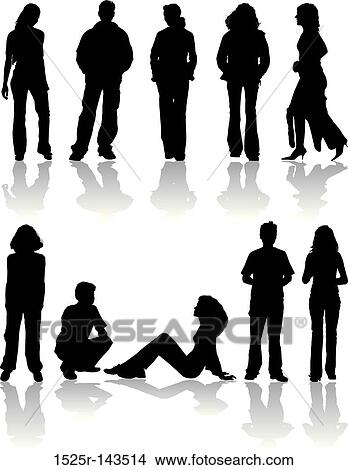Vector silhouettes man and women View Large Illustration Stock Illustration - Vector silhouettes man and women. Fotosearch