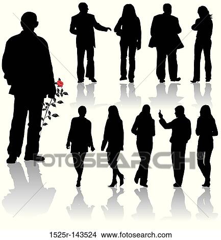 Vector silhouettes man and women View Large Illustration Stock Illustration - Vector silhouettes man and women. Fotosearch
