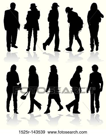 Vector silhouettes man and women View Large Illustration Stock Illustration - Vector silhouettes man and women. Fotosearch