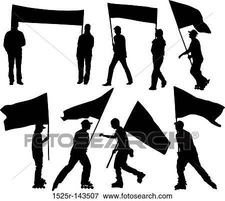 Vector Silhouettes Man And Women With Flag And Transparency Stock Illustration 1525r Fotosearch