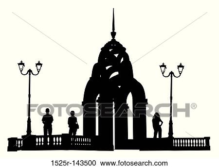 Clipart - Vector silhouettes man, women and lamppost. Fotosearch