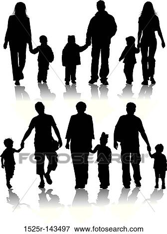 Vector silhouettes of parents with children View Large Illustration Stock Illustration - Vector silhouettes of parents with children. Fotosearch