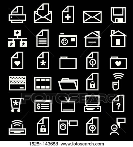 Web + interface icons square B&W version 01 View Large Illustration Stock Illustration - Web + interface icons square B&W version 01. Fotosearch