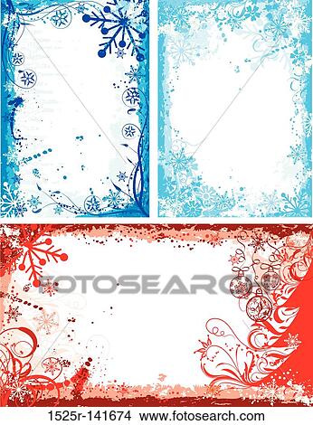 Stock Illustration - Winter grunge floral frame, vector. Fotosearch