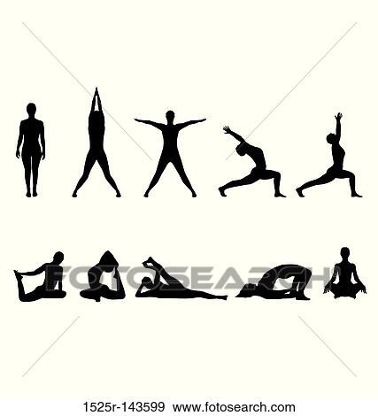 Yoga silhouettes 002 View Large Illustration Stock Illustration - Yoga silhouettes 002. Fotosearch