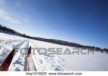 A cross country skiier skiing off trail back country View Large Photo Image Stock Photo - A cross country skiier skiing off trail back country. Fotosearch