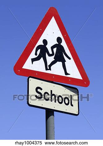 British School roadside warning sign. View Large Photo Image Stock Photography - British School roadside warning sign.. Fotosearch