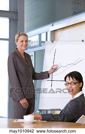 Stock Image - european office workers by flip chart. Fotosearch