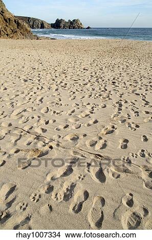 "Footprints on the beach at Porthcurno, Cornwall. " View Large Photo Image Picture - "Footprints on the beach at Porthcurno, Cornwall. ". Fotosearch