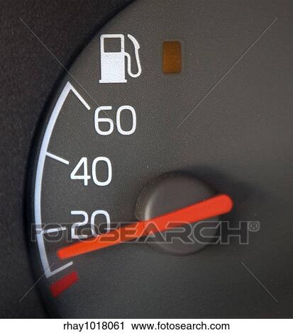 Stock Image - Gas Gauge showing nearly empty. Fotosearch
