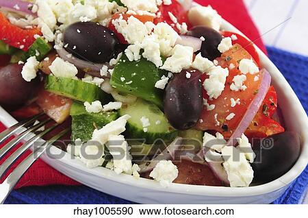 Greek salad with feta cheese and black kalamata olives View Large Photo Image Stock Image - Greek salad with feta cheese and black kalamata olives. Fotosearch