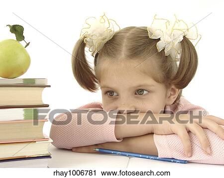 little girl by books View Large Photo Image Stock Image - little girl by books. Fotosearch