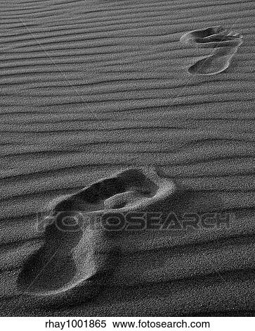 Stock Photography - Step marks in the sand. Fotosearch