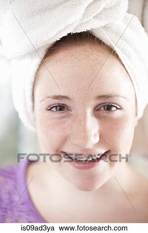 Girl with towel turban View Large Photo Image Stock Image - Girl with towel turban. Fotosearch