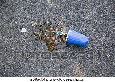 Spilled soft drink with plastic cup and ice cubes on tarmac View Large Photo Image Stock Image - Spilled soft drink with plastic cup and ice cubes on tarmac. Fotosearch