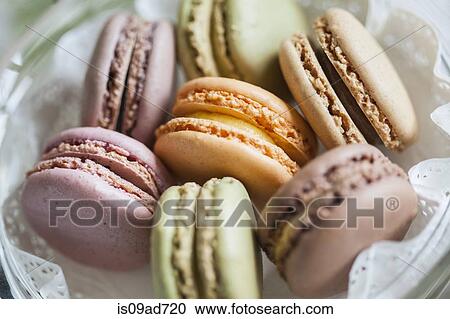Stock Image - Close up still life of colorful macaroons. Fotosearch