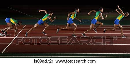 Stock Photography - Multi exposure of young woman in sprint sequence. Fotosearch