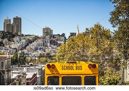 Picture - School bus and view of San Francisco streets. Fotosearch